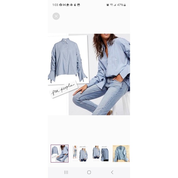 Free People Tops - Free People ‘Brown Eyed Girl’ Poplin Blue Blouse ~ EUC 💜